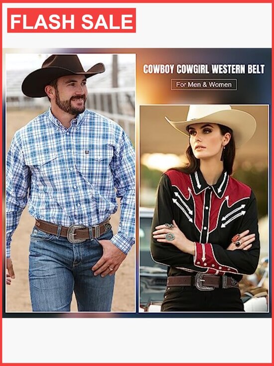 Genuine Leather Vintage Western Belt - Unisex Cowboy Style main image 4